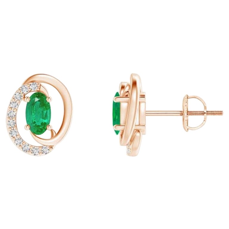 Pendientes de Esmeralda Natural Flotante de 0,40 ct con Diamante en Oro Rosa de 14K en venta