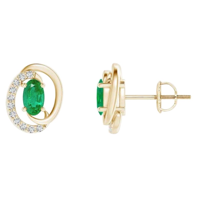 Pendientes de Esmeralda Natural Flotante de 0,40 ct con Diamante en Oro Amarillo de 14K