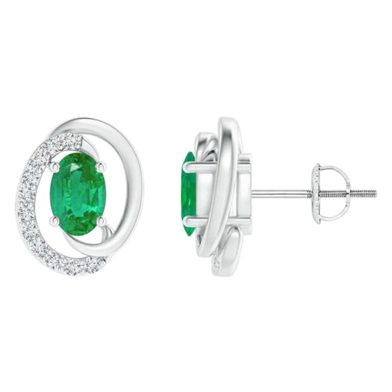 Orecchini con smeraldo naturale fluttuante da 0,80ct e diamante in Nature
