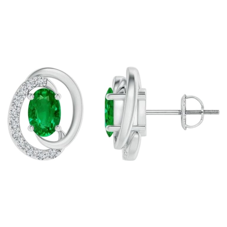 Orecchini con smeraldo naturale fluttuante da 0,80ct e diamante in Nature