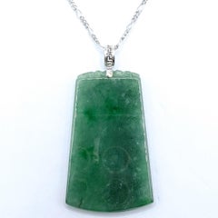 Natural Flower-Green Jadeite Jade Peace Pendant with 18K Gold Chinese Key Bail