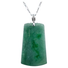 Natural Flower-Green Jadeite Jade Peace Pendant with 18K Gold Chinese Key Bail