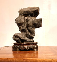 Natural Form Chinese Scholar Rock with Wooden Base