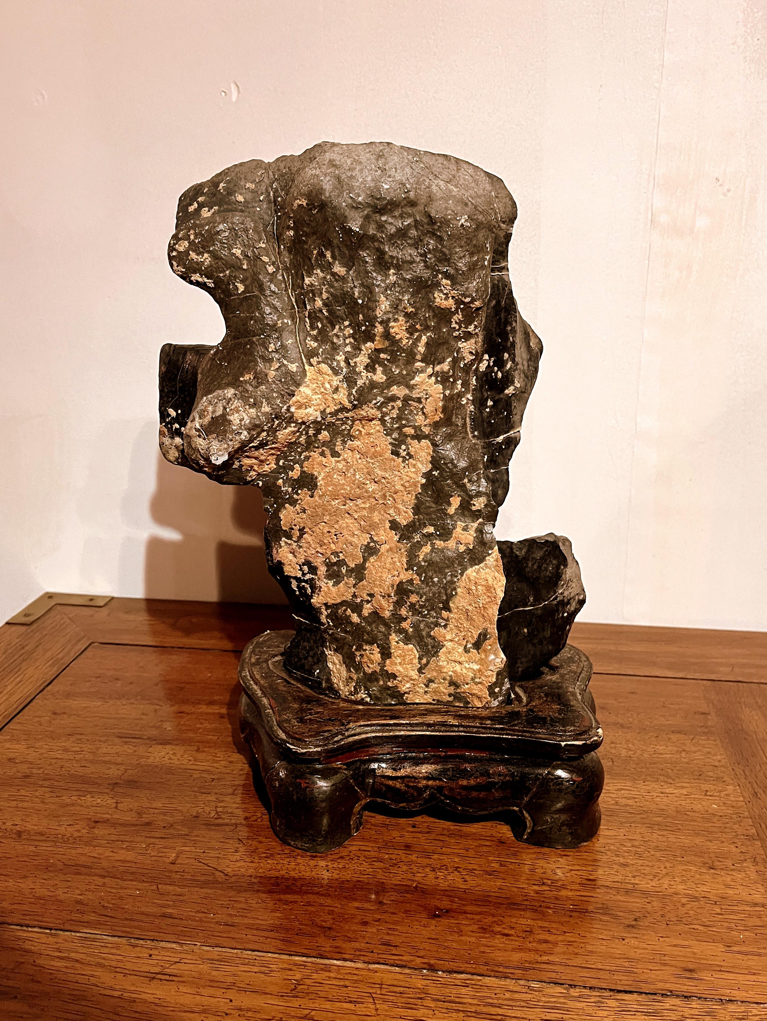 Early 20th Century Natural Form Chinese Scholar Rock with Wooden Base For Sale