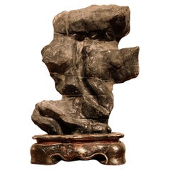 Natural Form Chinese Scholar Rock with Wooden Base
