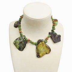 Natural Free-Form Turquoise Slice and Copper Statement Necklace