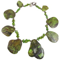 Natural Freeform Turquoise Slice and Sterling Silver Runway Necklace