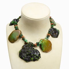 Natural Freeform Turquoise Slices and Copper Statement Necklace
