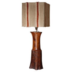 Natural Freeform Wood Lamp with Stitched Cotton Shade