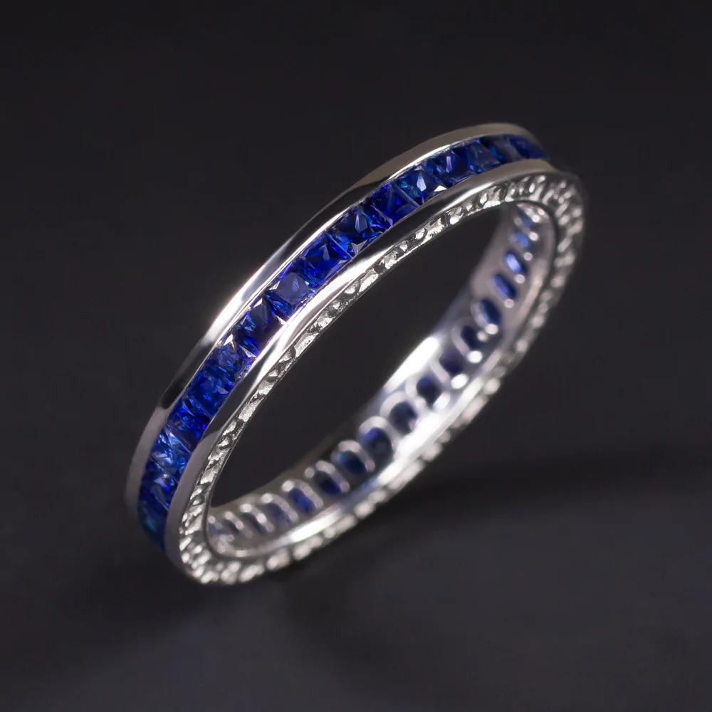 Women's or Men's Natural French Cut Sapphire Eternity Band Ring For Sale