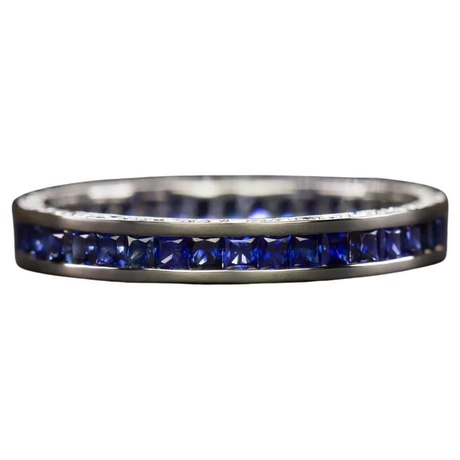 Natural French Cut Sapphire Eternity Band Ring For Sale