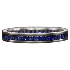 Natural French Cut Sapphire Eternity Band Ring