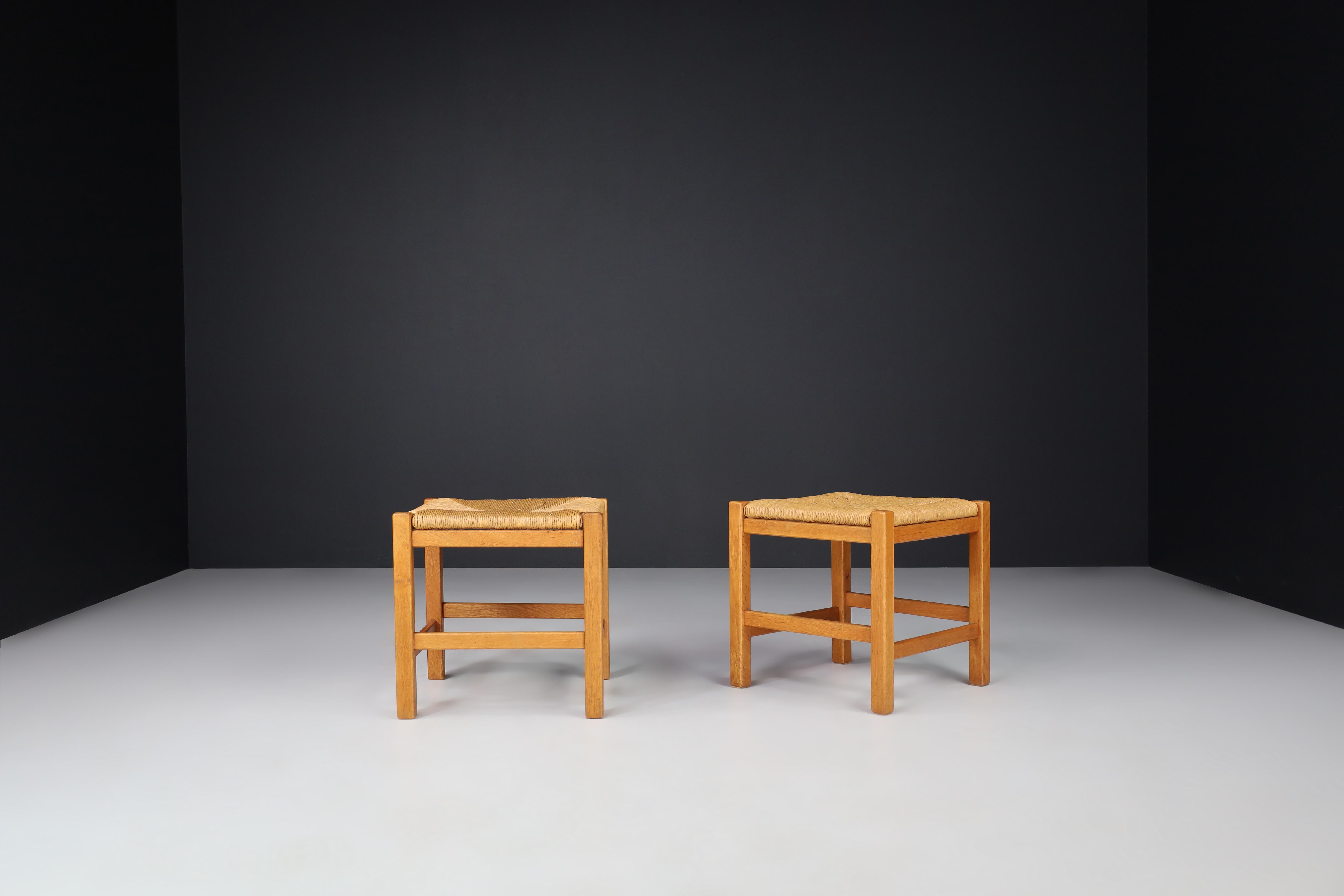 Mid-Century Modern Natural French stools in the style of Charlotte Perriand, France, 1950s.  For Sale