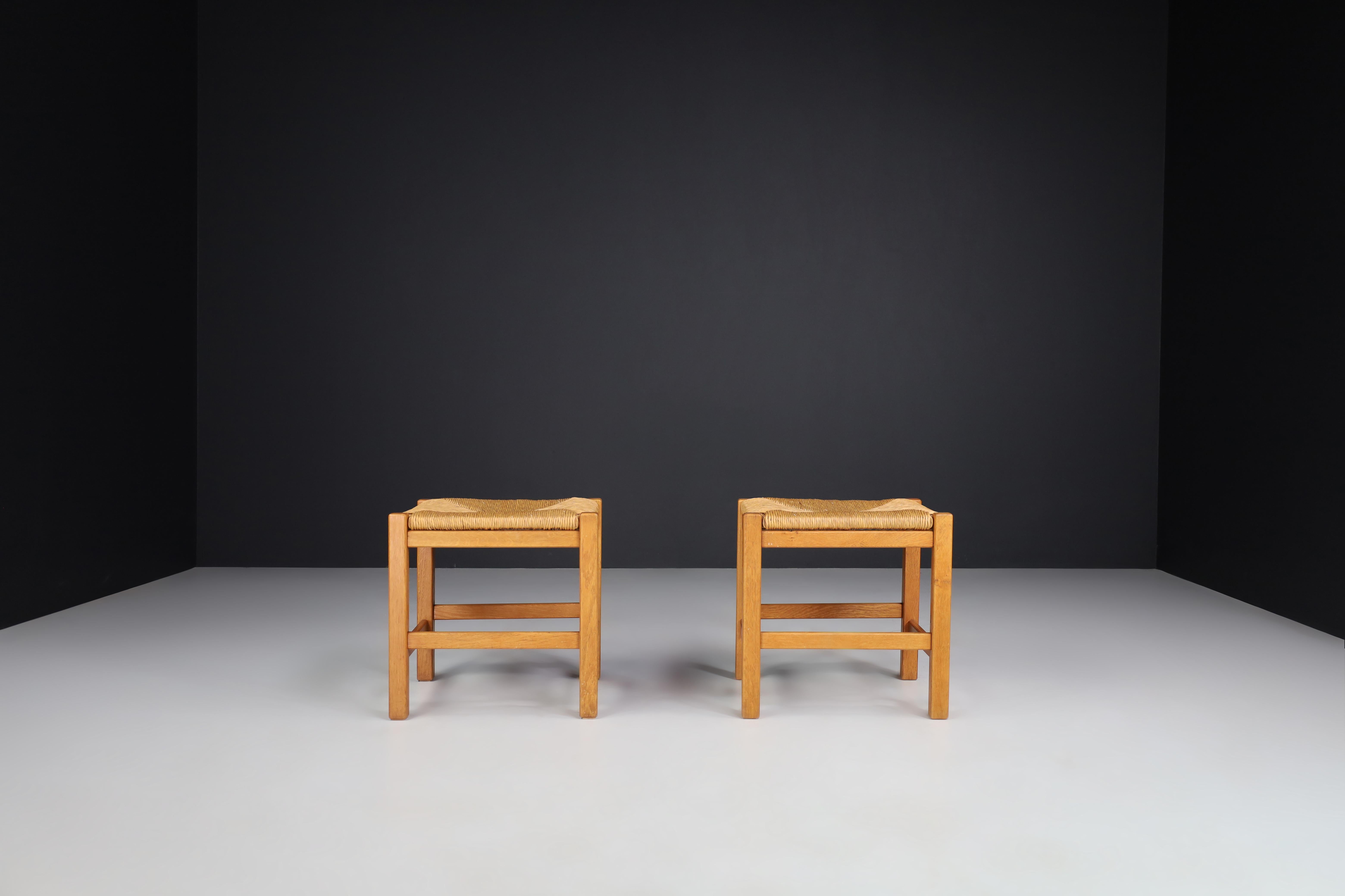 Mid-20th Century Natural French stools in the style of Charlotte Perriand, France, 1950s.  For Sale