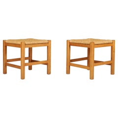 Vintage Natural French stools in the style of Charlotte Perriand, France, 1950s. 