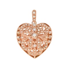 Pendentif cœur filigrane vintage en or rose 14 carats avec perles d'eau douce naturelles