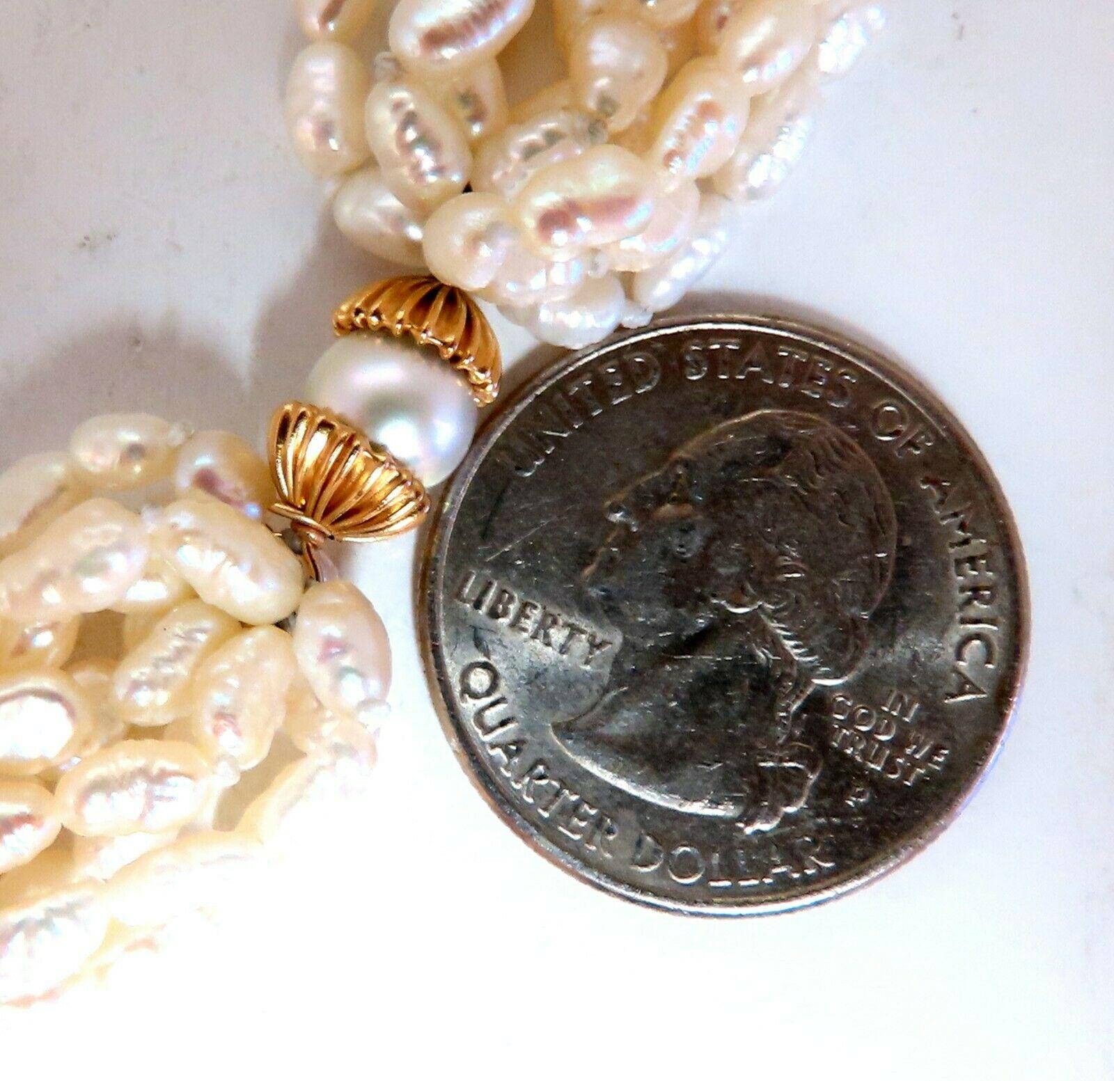 Women's or Men's Natural Fresh Water Rice Pearls Necklace Gold Bead 14 Karat