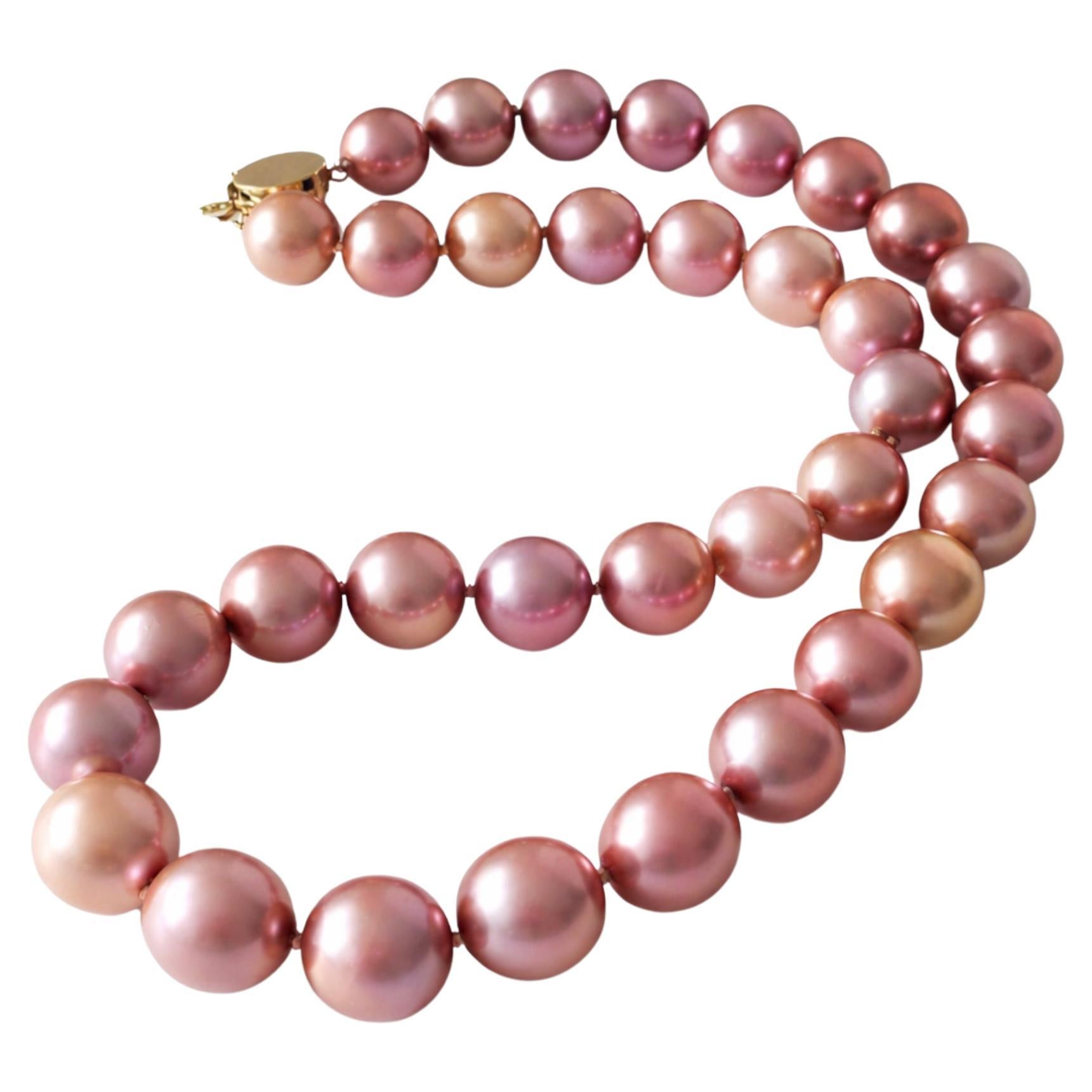 Natural Freshwater Edison Dark Pink Pearl Necklace with 14K Gold