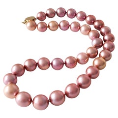 Natural Freshwater Edison Dark Pink Pearl Necklace with 14K Gold Clasp