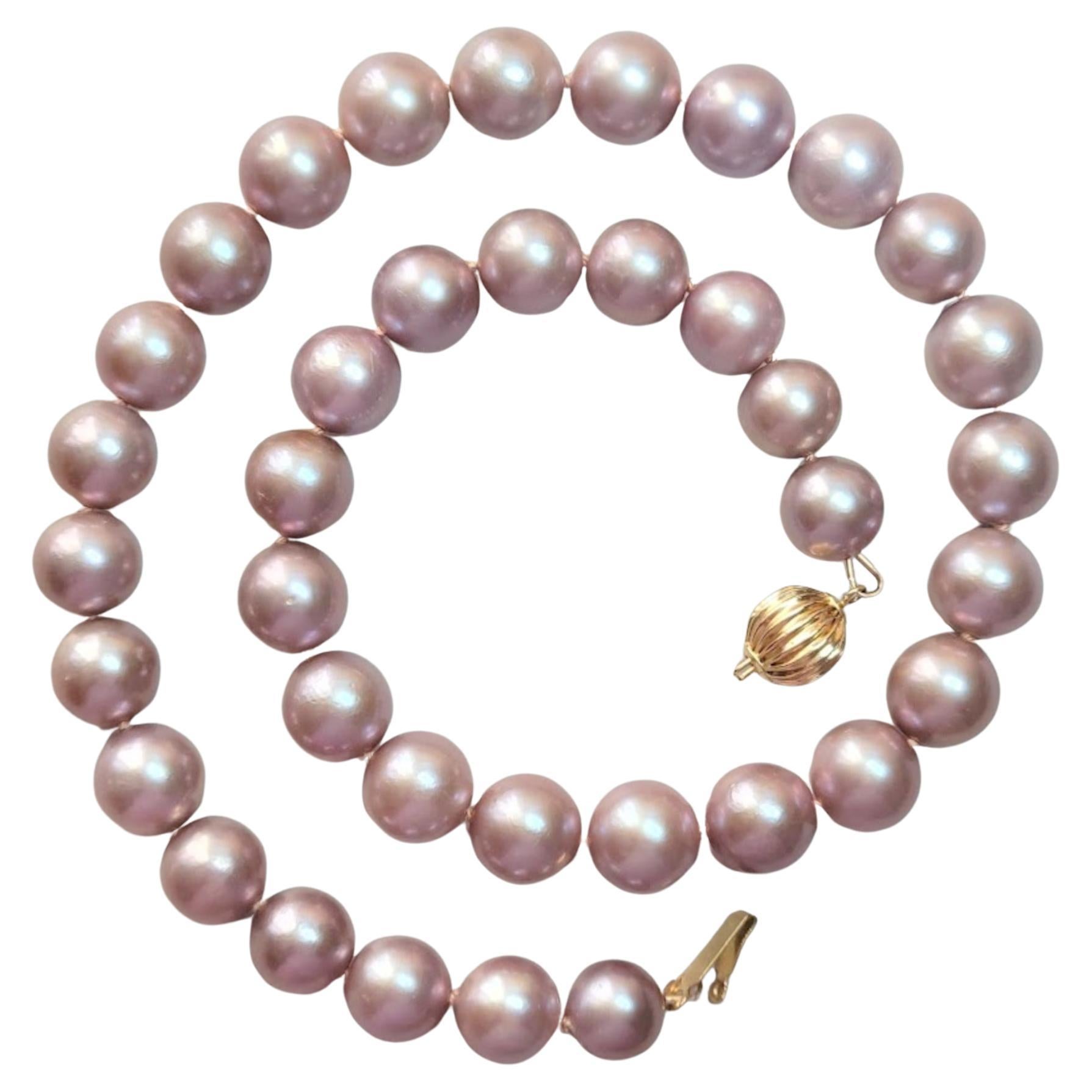 Natural Freshwater Edison Pink Pearl Necklace with 14K Gold Clasp