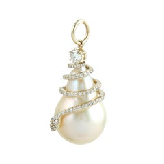 Natural Freshwater Pearl Snake Diamond Pendant 26.91 Ct 14K Gold