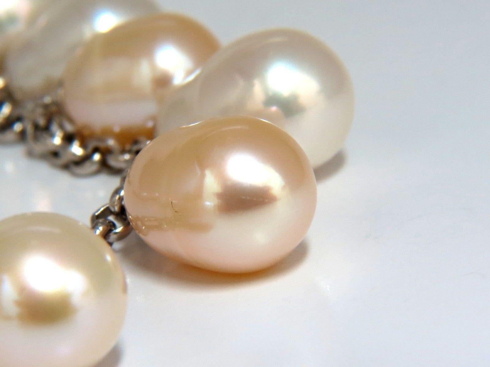 Women's or Men's Natural Freshwater Pearls Dangling Bracelet 14 Karat