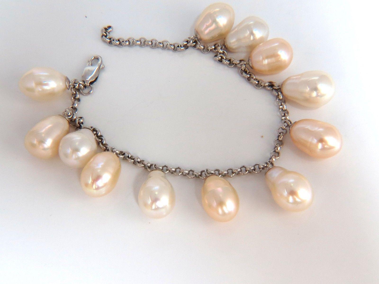Natural Freshwater Pearls Dangling Bracelet 14 Karat 1
