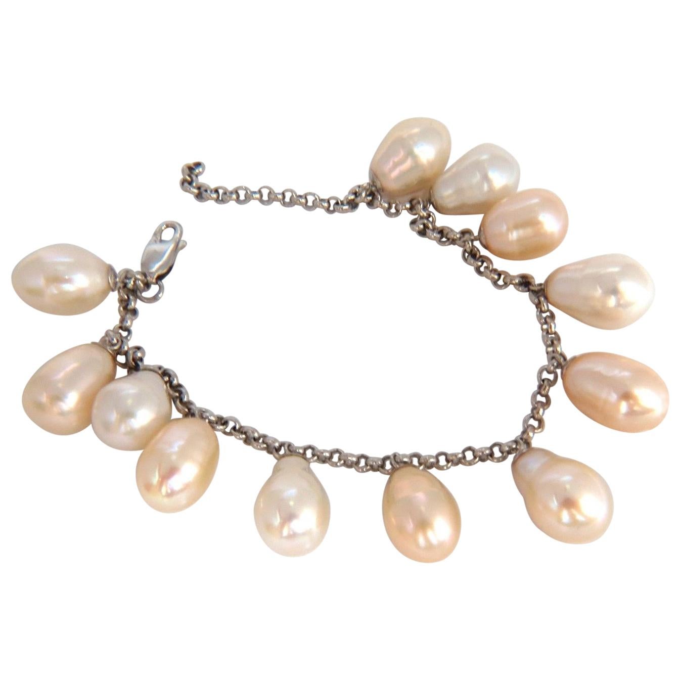 Natural Freshwater Pearls Dangling Bracelet 14 Karat
