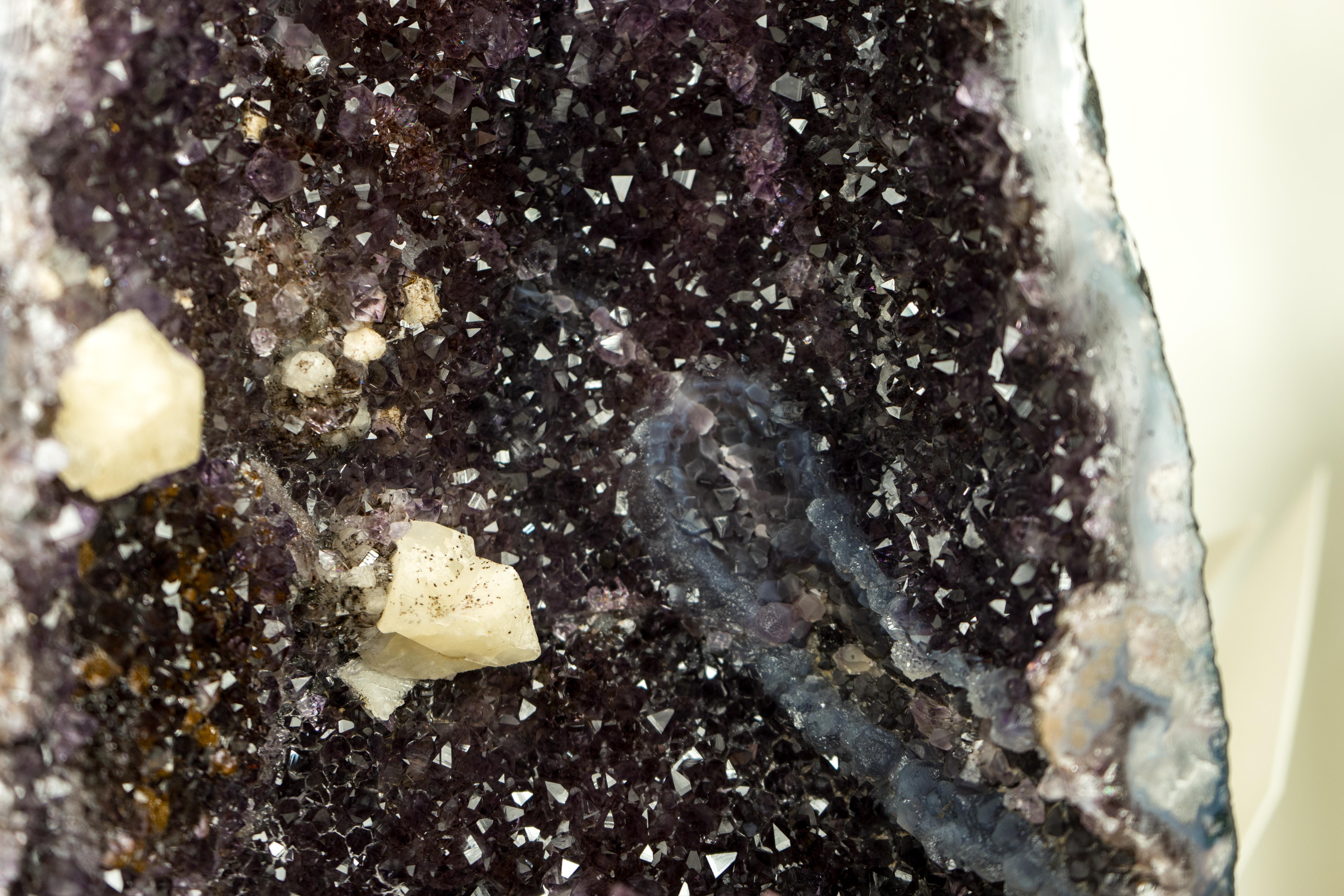 Natural Galaxy Amethyst Geode with Calcite, Agate and Sugar Druzy For Sale 3