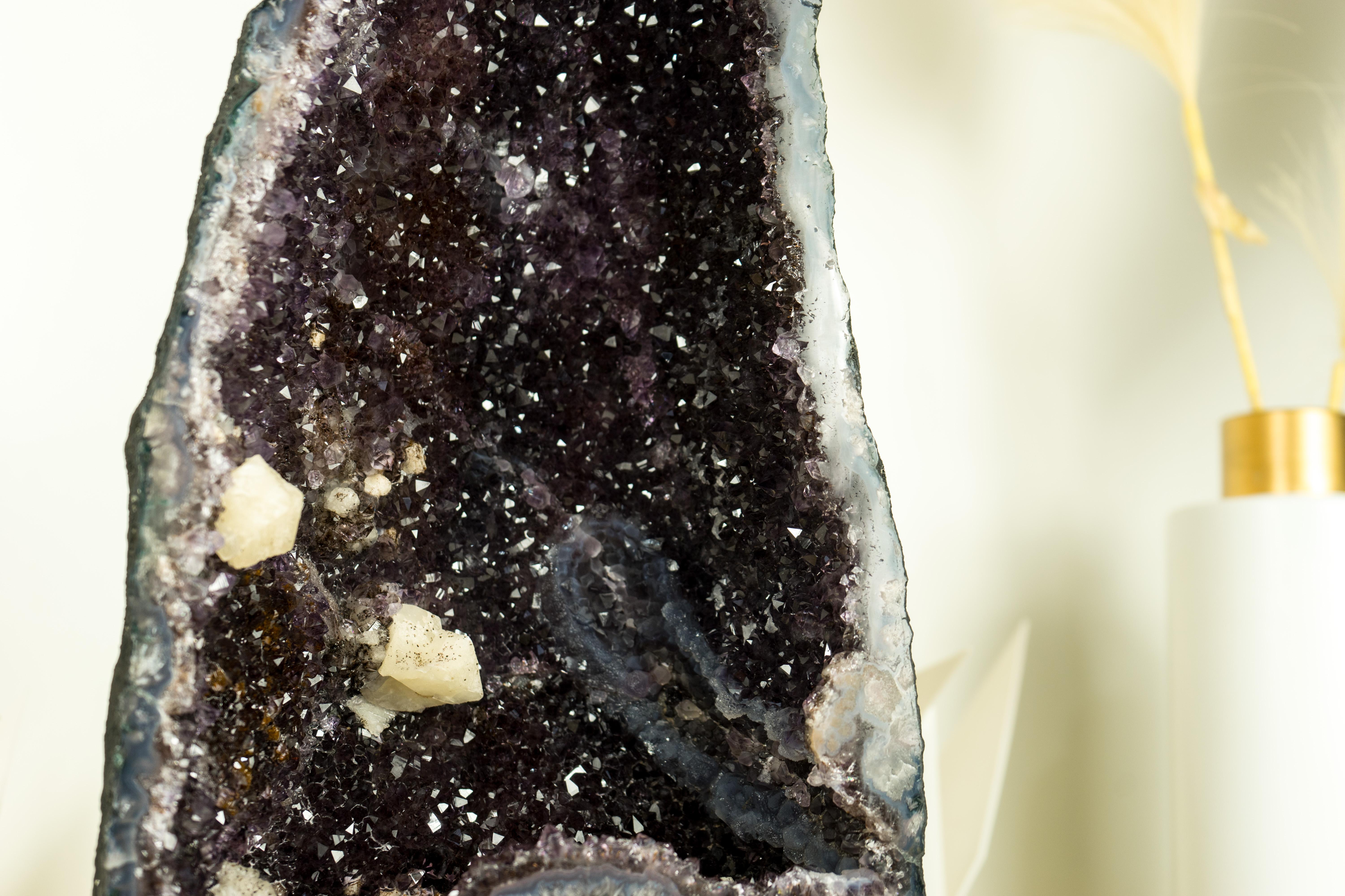Natural Galaxy Amethyst Geode with Calcite, Agate and Sugar Druzy For Sale 5