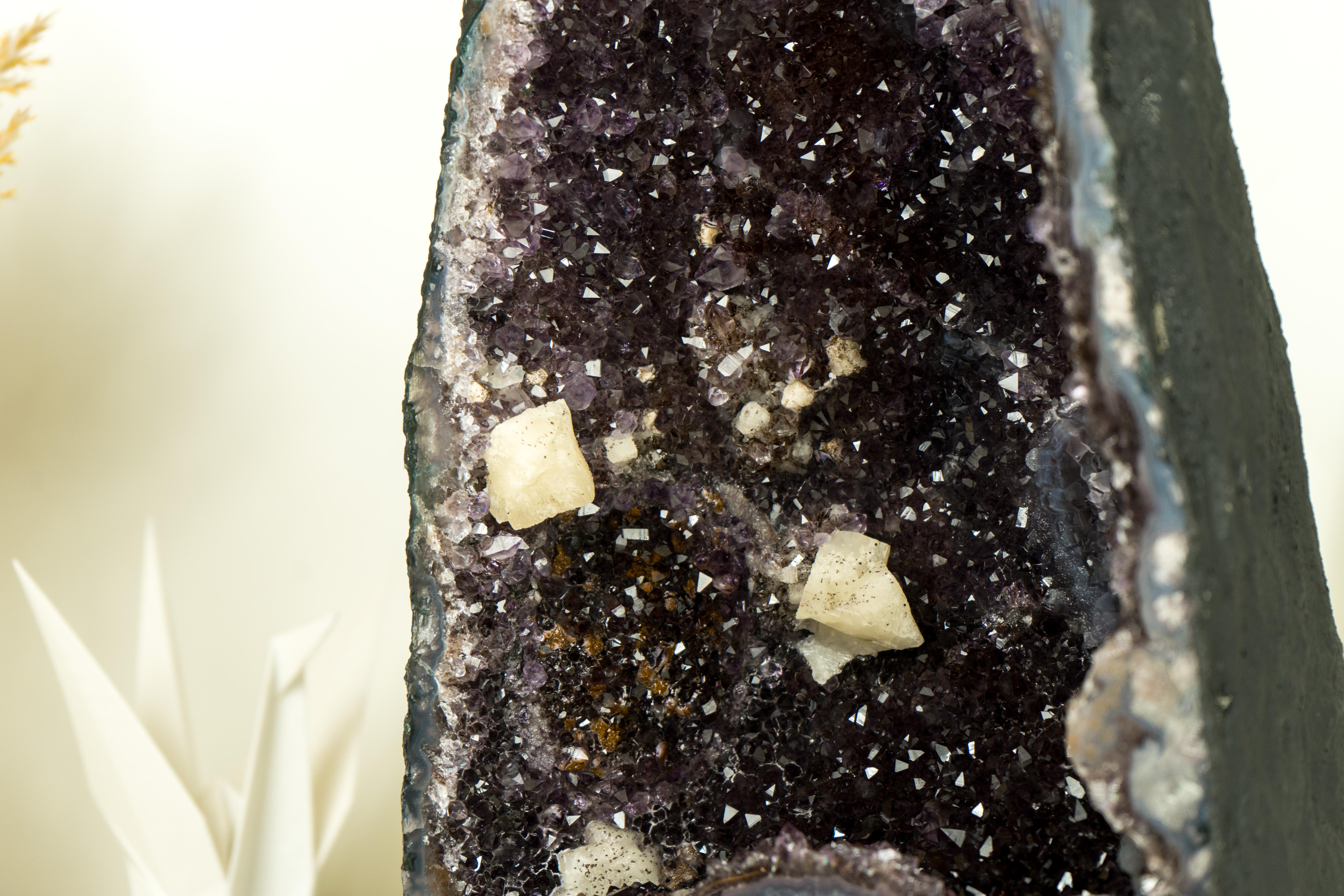 Natural Galaxy Amethyst Geode with Calcite, Agate and Sugar Druzy For Sale 1