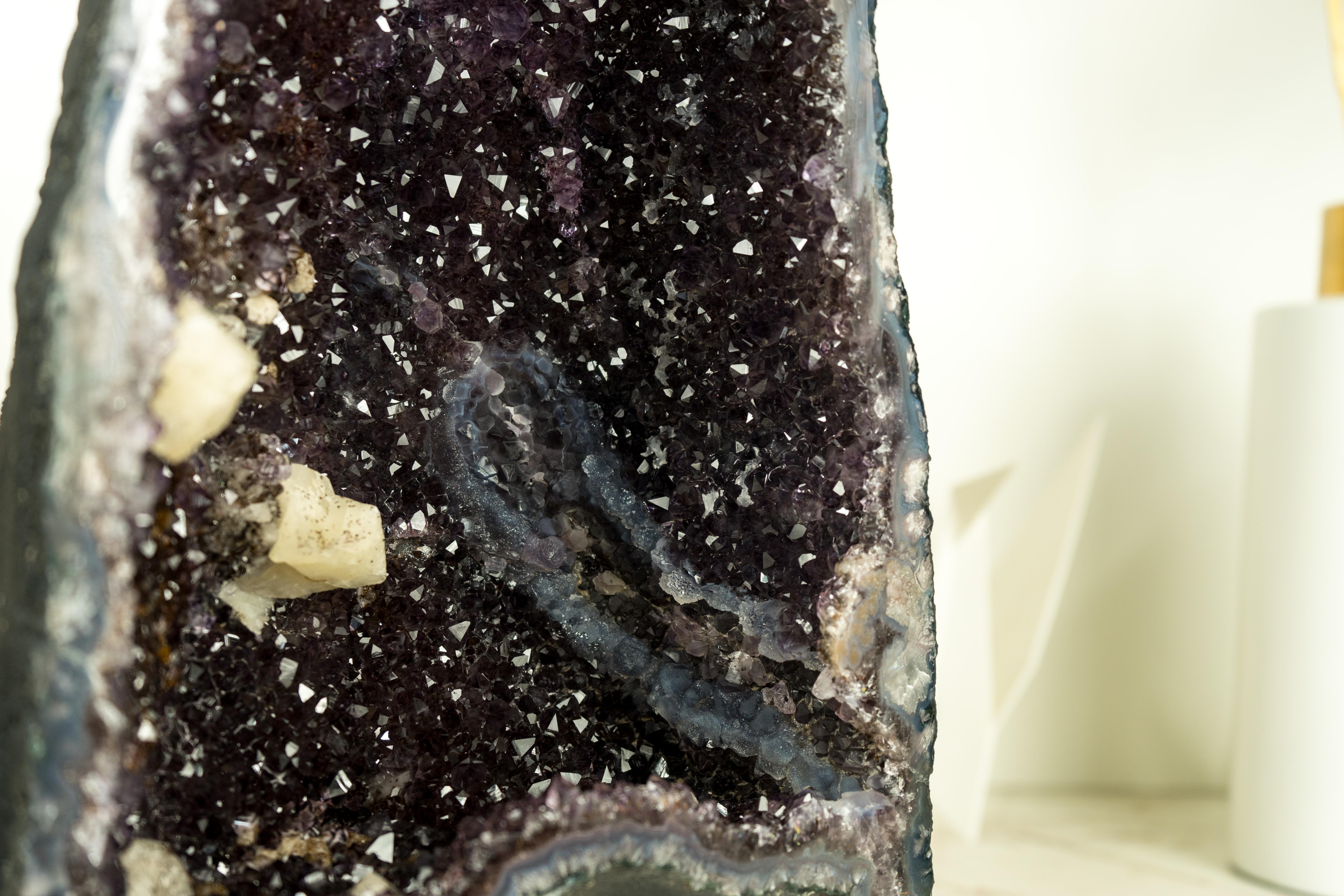 Natural Galaxy Amethyst Geode with Calcite, Agate and Sugar Druzy For Sale 2