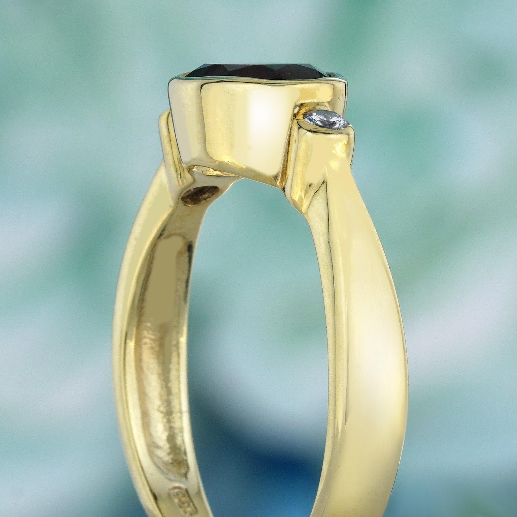 Women's Natural Garnet and Diamond Vintage Style Ring in Solid 9K Yellow Gold For Sale