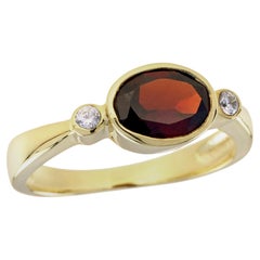Natural Garnet and Diamond Vintage Style Ring in Solid 9K Yellow Gold