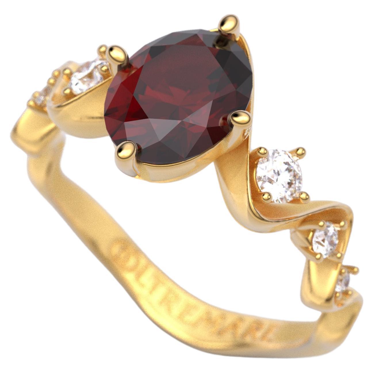 For Sale:  Natural Garnet and Diamonds Italian 14k Gold Engagement Ring, Oltremare Gioielli