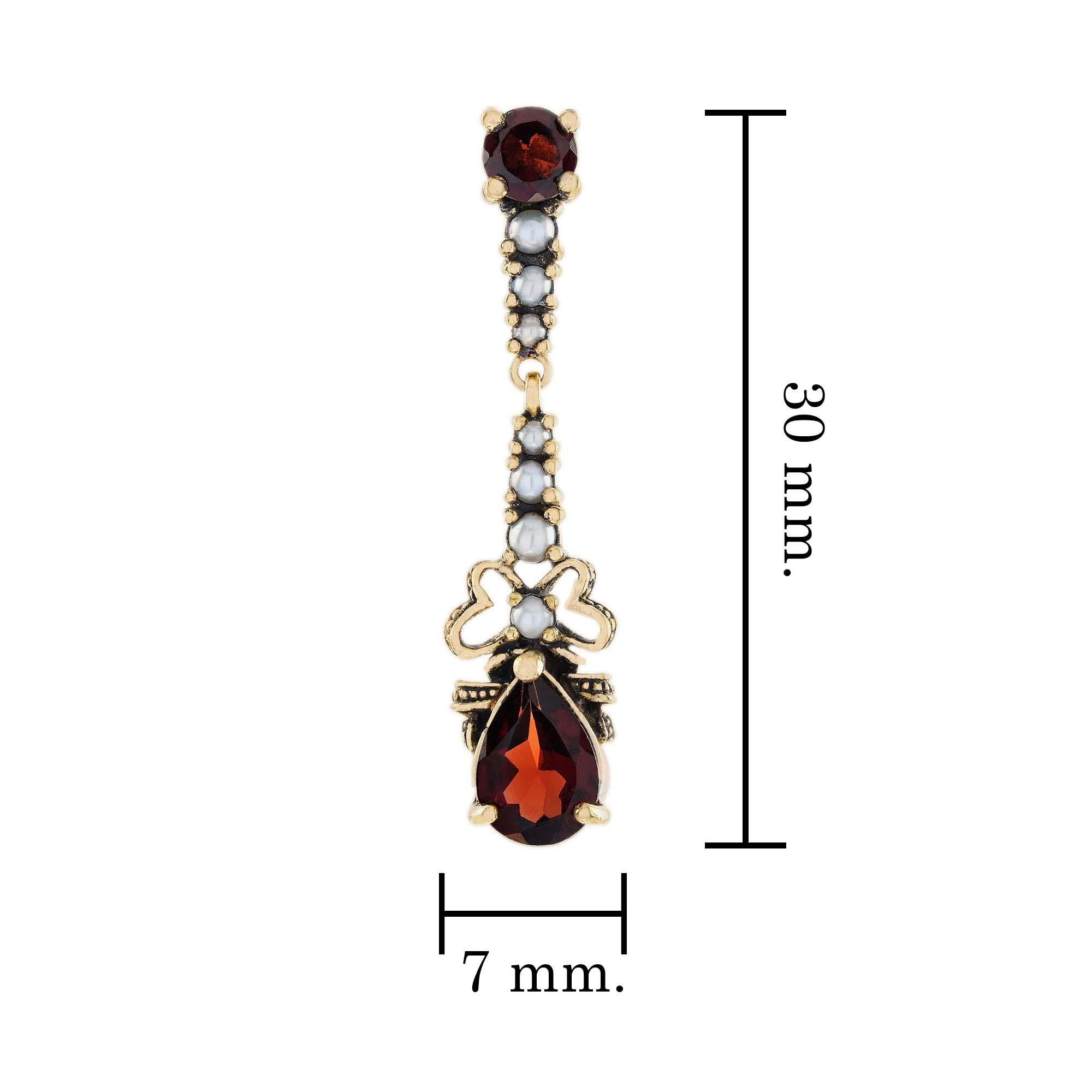 Pendentif en or jaune 9K avec grenat naturel et perle de style vintage Neuf - En vente à Bangkok, TH