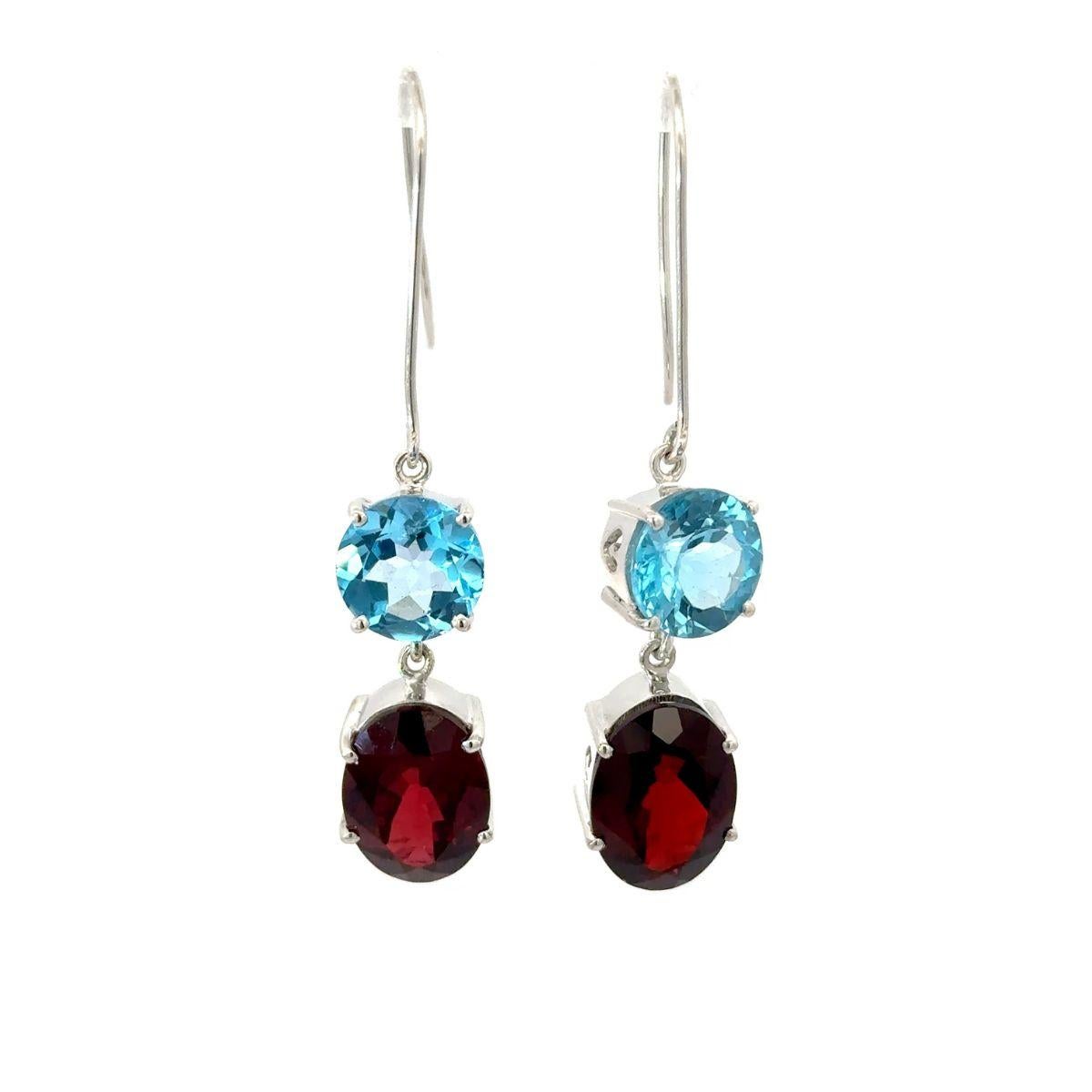 Pendientes Colgantes de Plata 925 con Granate Natural y Topacio Dos Piedras Regalo para Mujer Corte mixto en venta