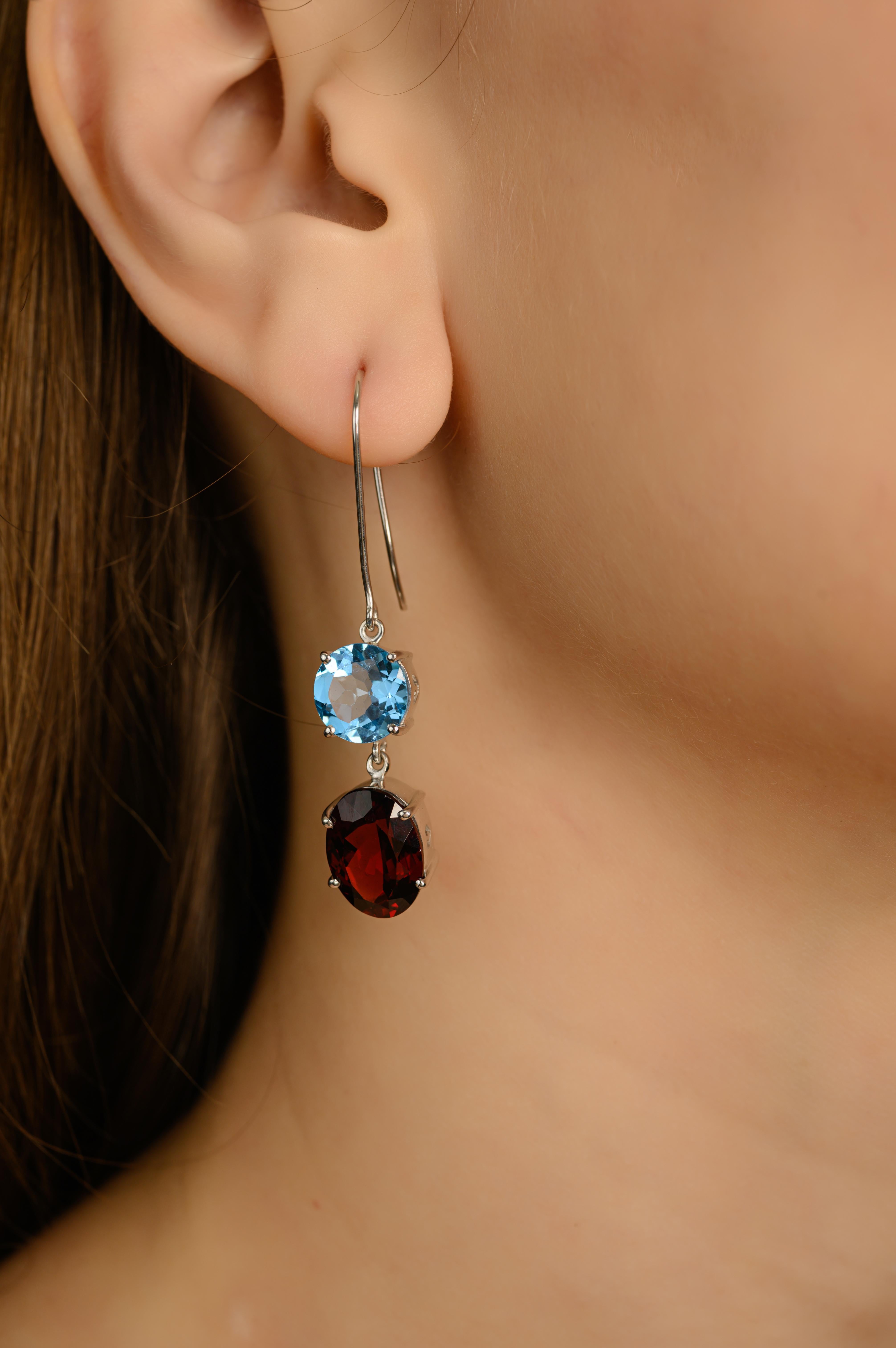 Orecchini in argento 925 con granato naturale e topazio a due pietre penzolanti Regalo per le donne in vendita 2