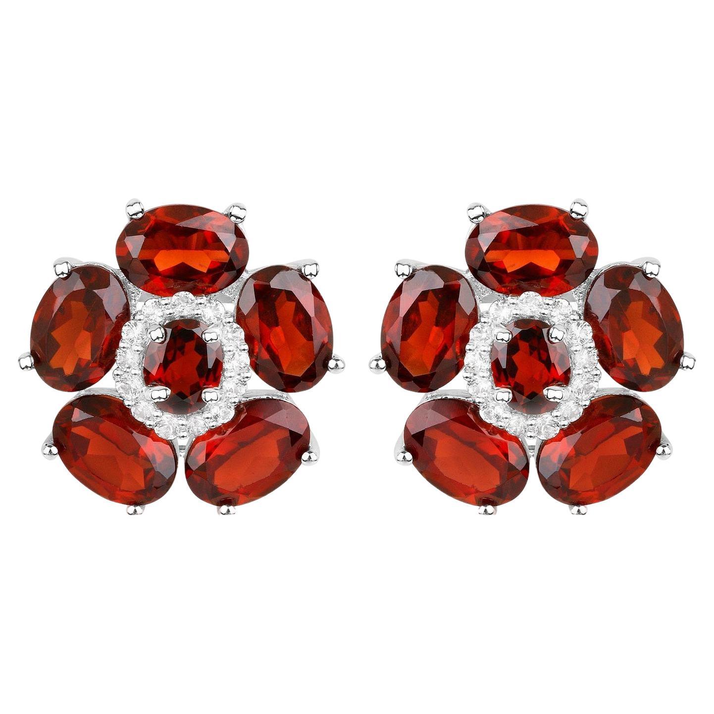 Pendientes florales de granate natural y topacio blanco 9,6 quilates en total