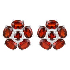 Pendientes florales de granate natural y topacio blanco 9,6 quilates en total