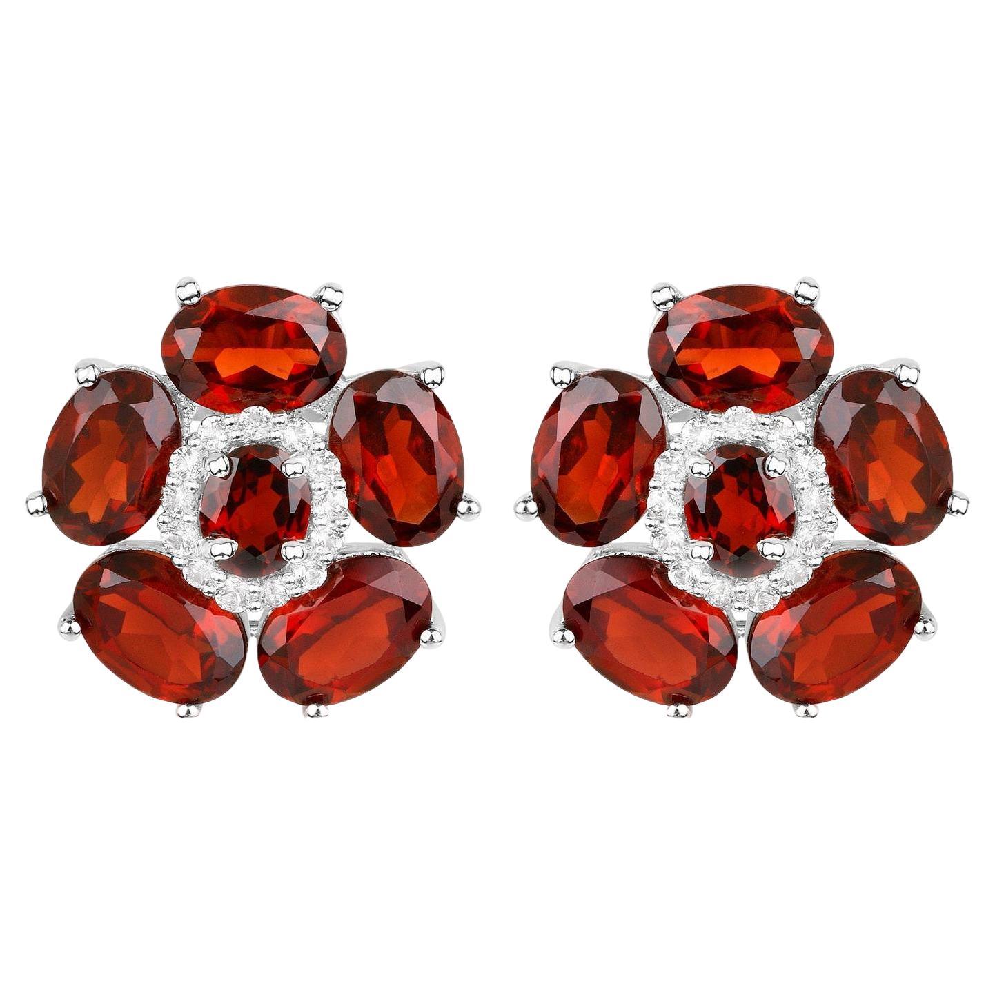 Pendientes florales de granate natural y topacio blanco 9,6 quilates en total