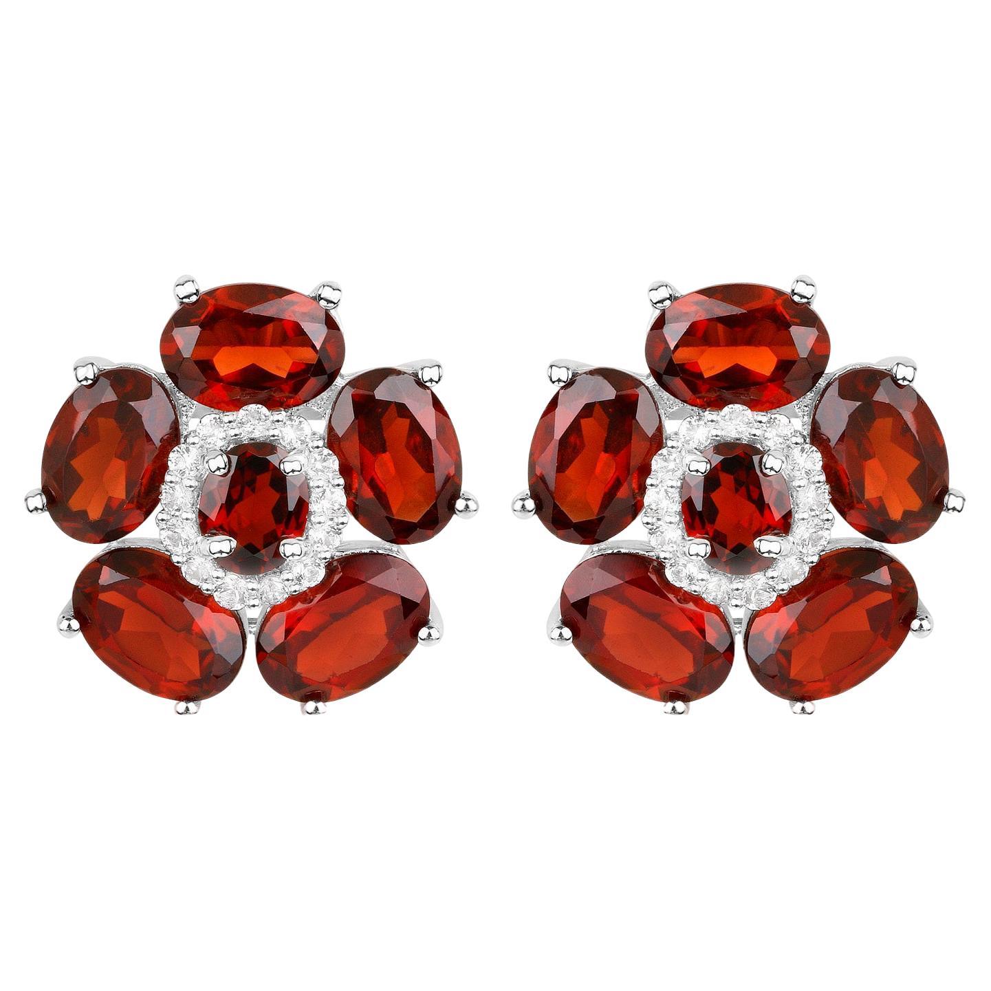 Boucles d'oreilles florales en grenat naturel et topaze blanche de 9,6 carats au total