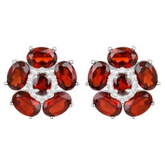 Natural Garnet and White Topaz Floral Earrings 9.6 Carats Total