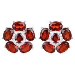 Natural Garnet and White Topaz Floral Earrings 9.6 Carats Total