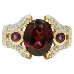 Granate Natural y Diamante Anillo Estilo Art Deco 14 Quilates En Stock