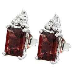 Natural Garnet Diamond Earrings In 14 Karat White Gold