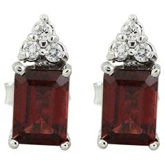 Natural Garnet Diamond Earrings In 14 Karat White Gold