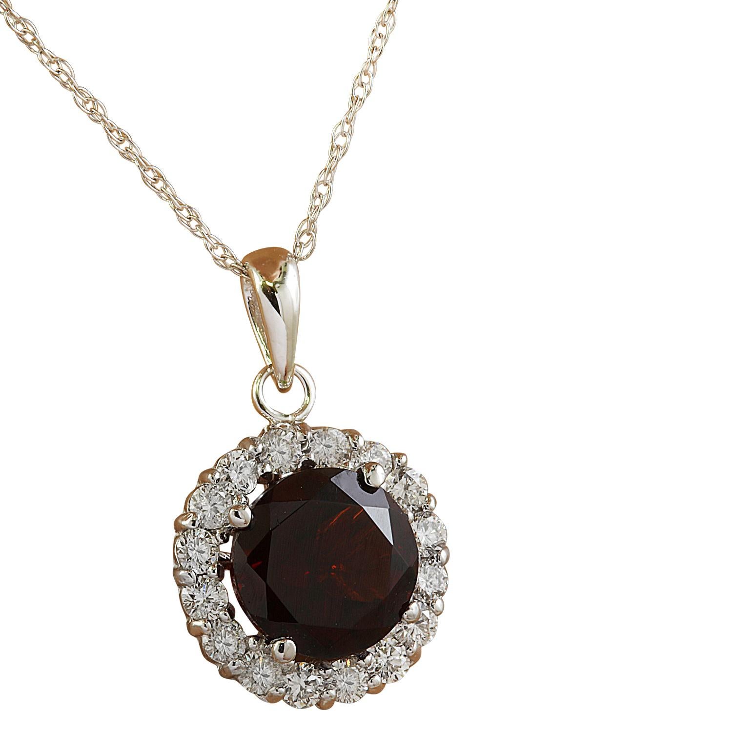 1.82 Carat Natural Garnet 14 Karat Solid White Gold Diamond Necklace
Stamped: 14K
Total Necklace Weight: 0.90 Grams
Necklace Length 16 Inches
Garnet Weight: 1.50 Carat (7.00x7.00 Millimeters)
Diamond Weight: 0.32 Carat (F-G Color, VS2-SI1 Clarity)