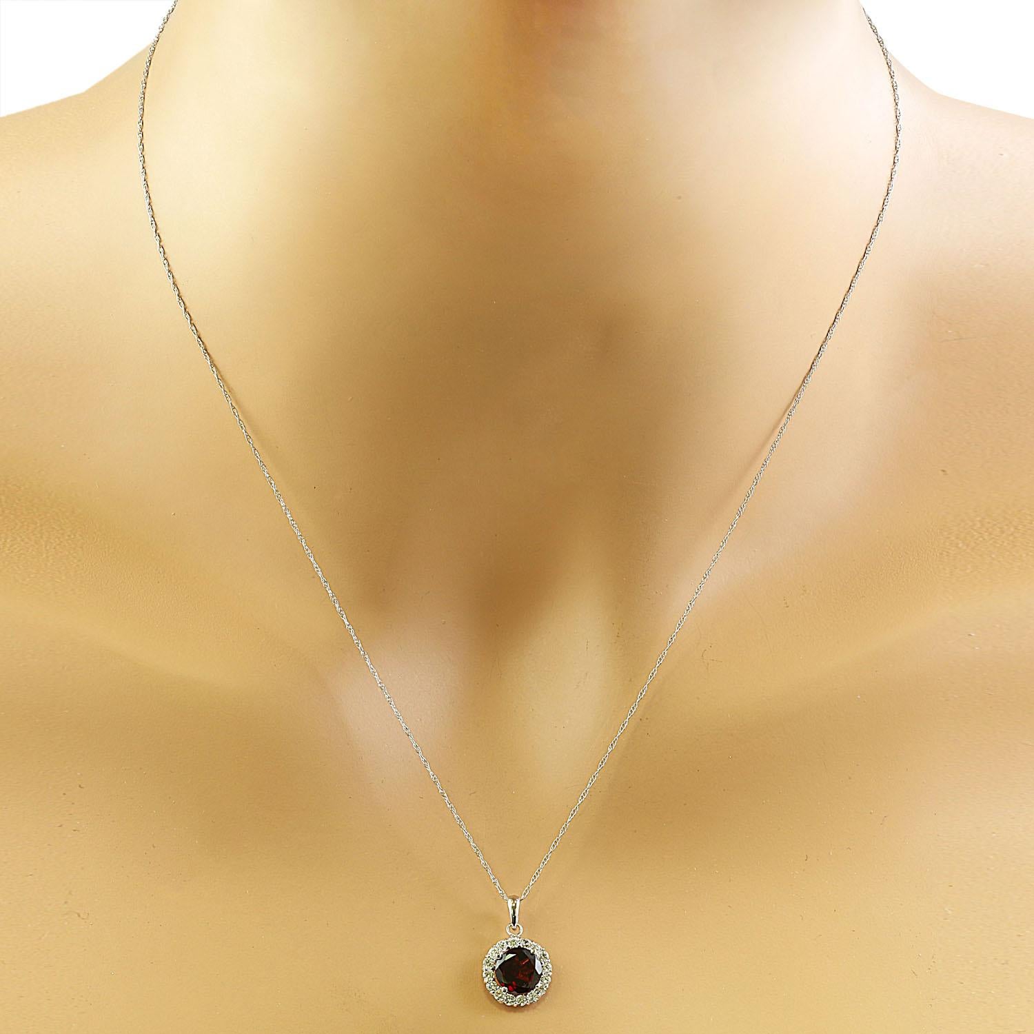 Natural Garnet Diamond Necklace In 14 Karat White Gold In New Condition For Sale In Los Angeles, CA