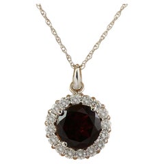 Natural Garnet Diamond Necklace In 14 Karat White Gold